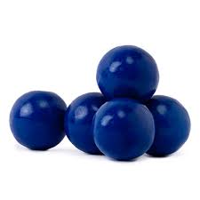 Five glossy dark blue gumballs arranged in a small pyramid on a plain white background.